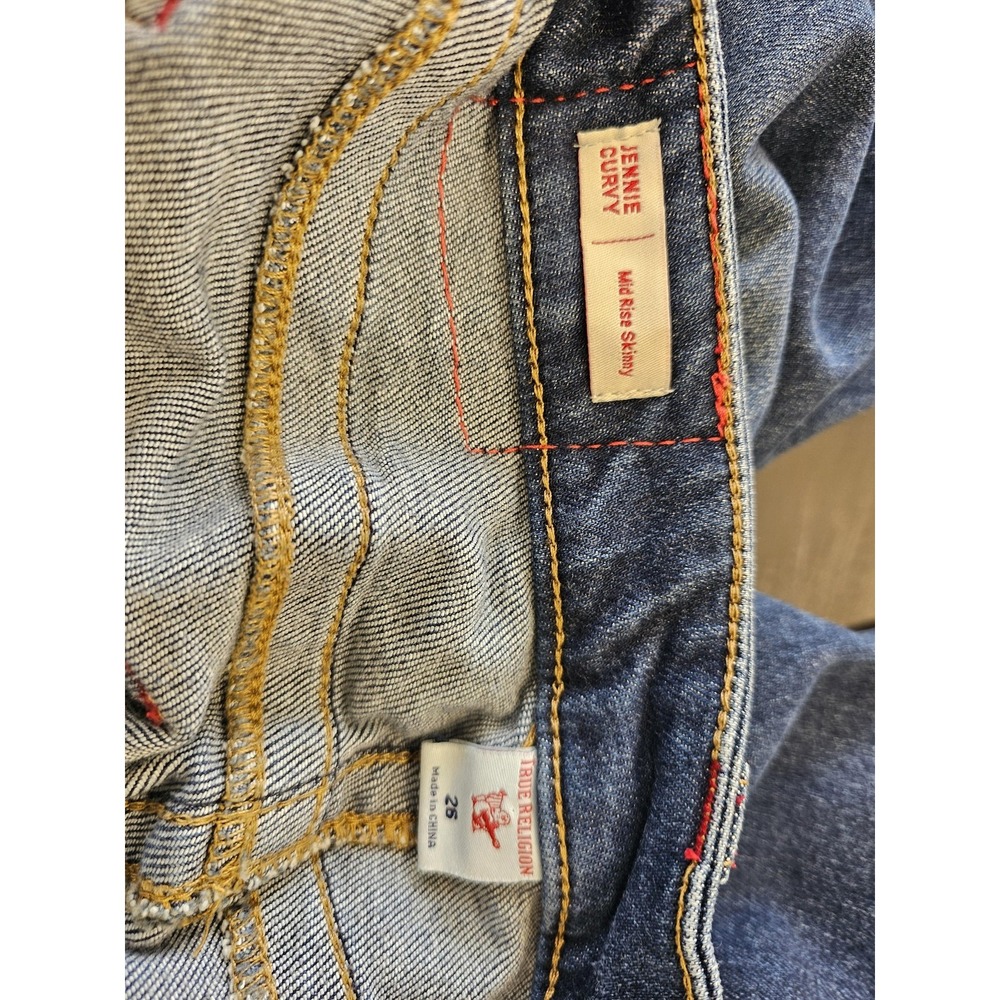 True Religion Jeans Womens 26 Blue Jennie Curvy Mid Rise Skinny Red Trim Denim - Picture 5 of 8